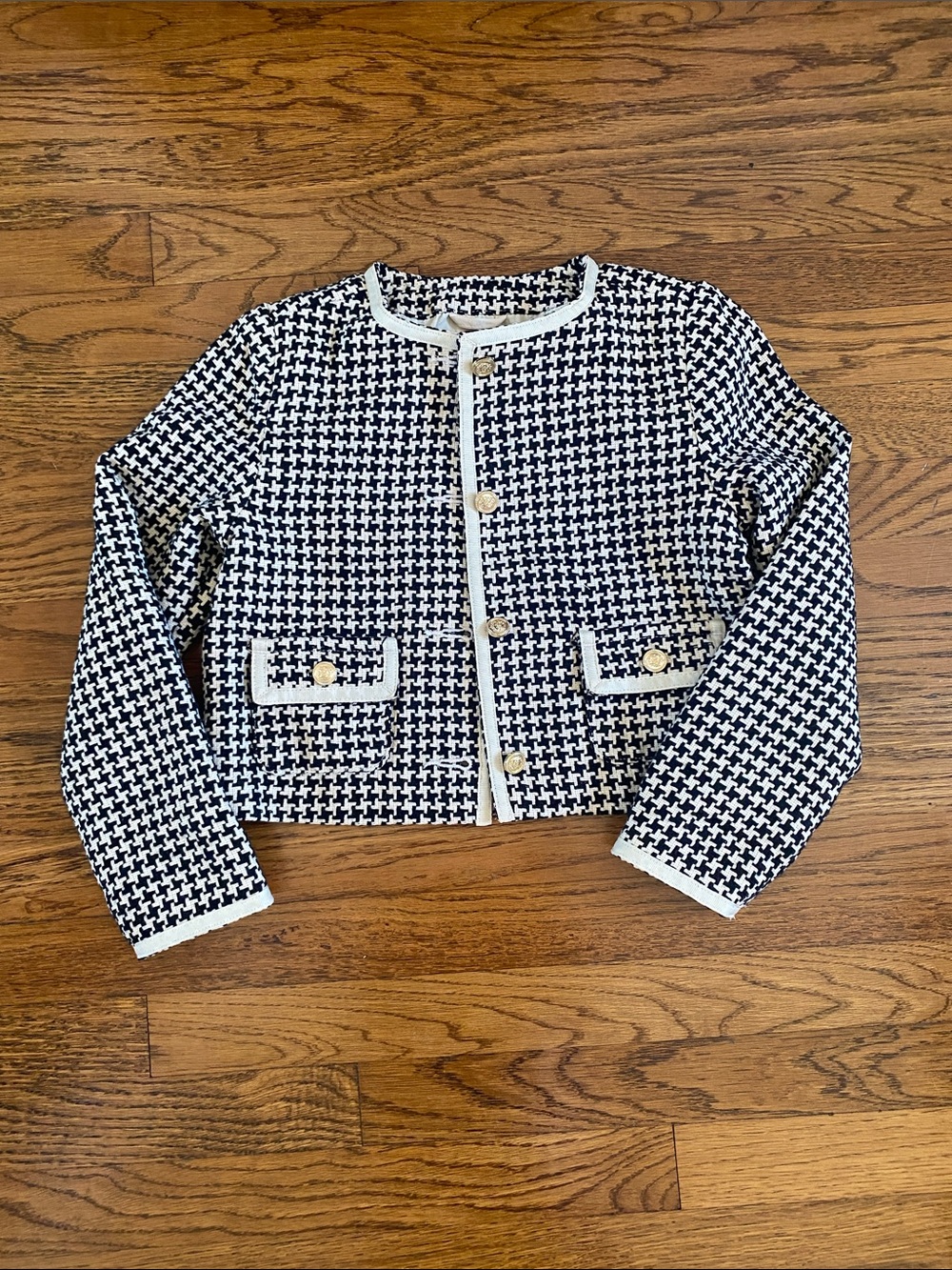 Janie and Jack Girl’s Houndstooth Cropped Blazer with Gold Buttons Size 6